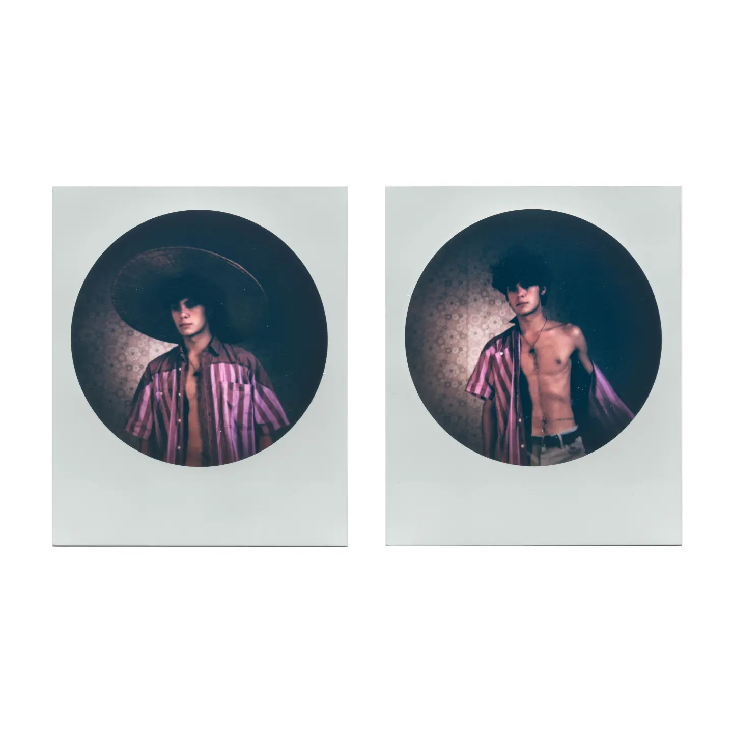 Deux Polaroids au chapeau sur le tournage de La Poutre dans la Prunelle.